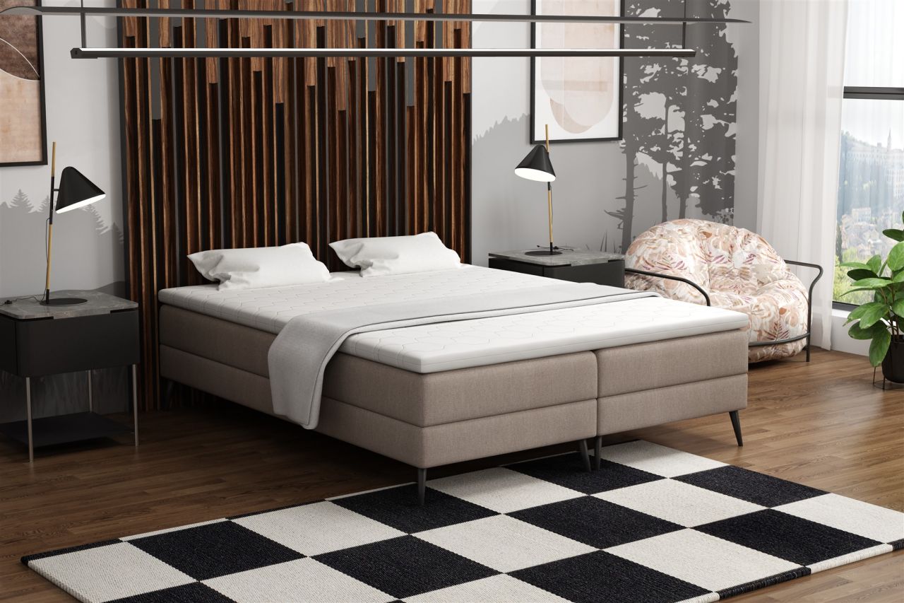 Boxspringbett Schlafzimmerbett BREST 140x200cm Stoff Soro Cappuccino