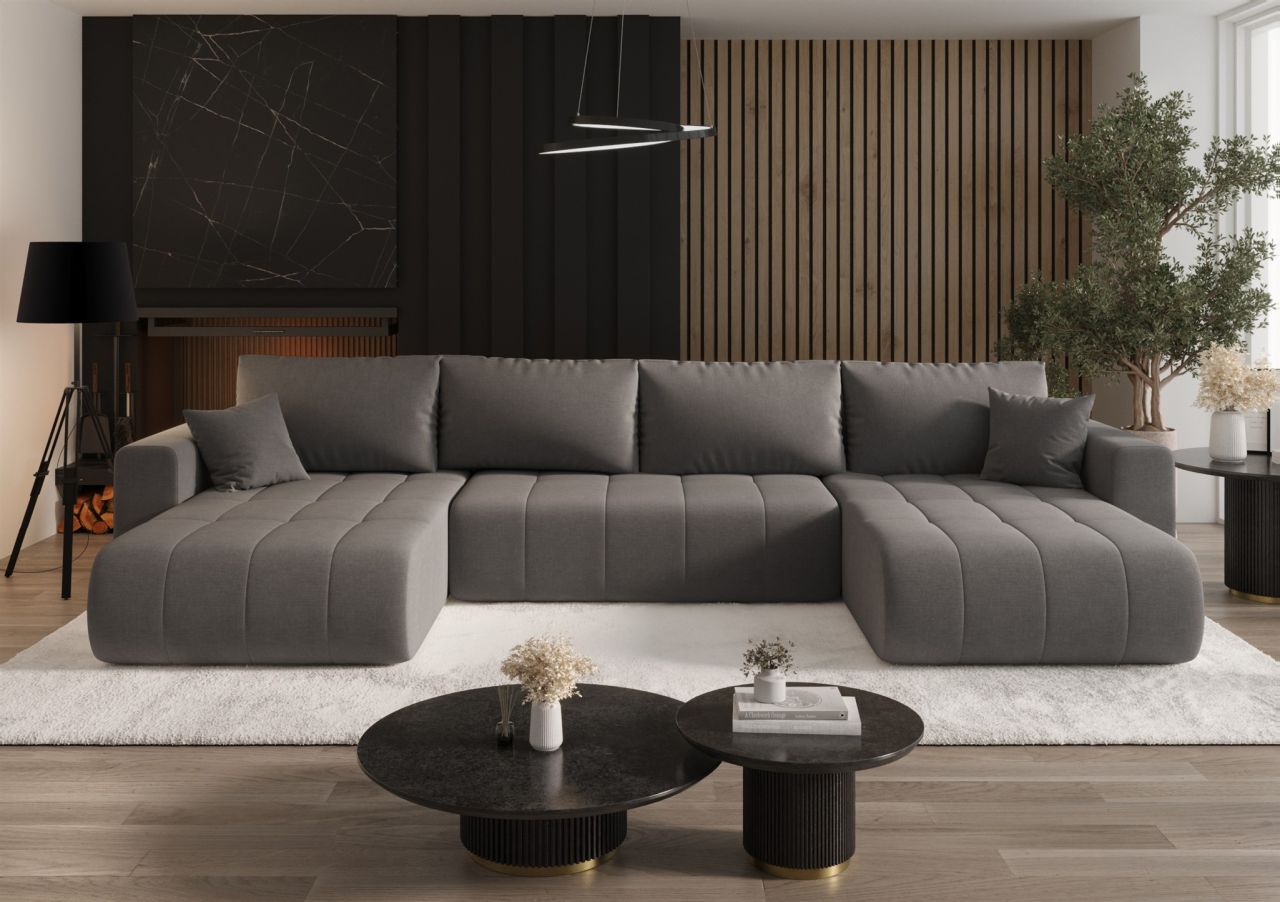 Wohnlandschaft Sofa mit Schlaffunktion CAMILA Stoff Wind Dunkelgrau