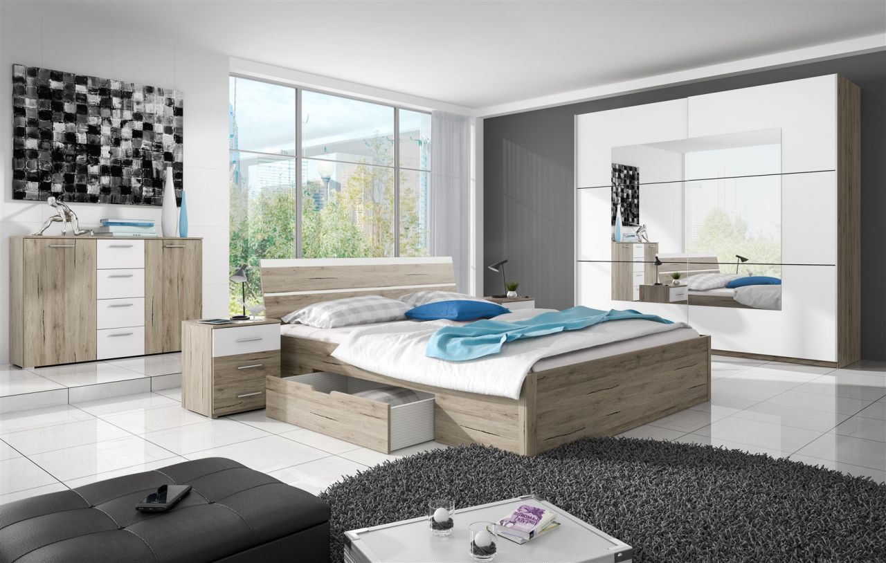 Schlafzimmer Set 5 tlg ALVAR inkl.Doppelbett 160cm und Schrank 180cm