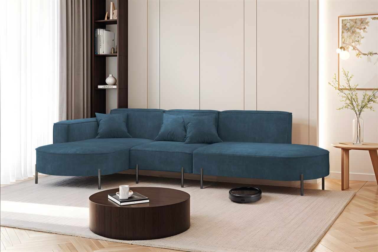 Ecksofa ersofa VALENCIA in Stoff Noel Blau Ottomane Links