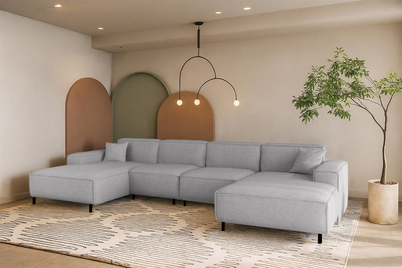 Wohnlandschaft Sofa U-Form GLORIA in Stoff Artico Hellgrau