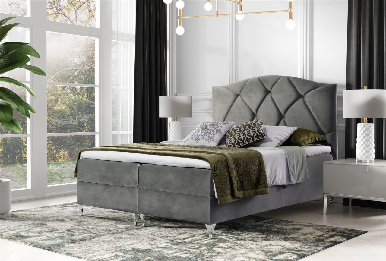 Boxspringbett Schlafzimmerbett DURMUS 120x200cm in Stoff Fresh Grau