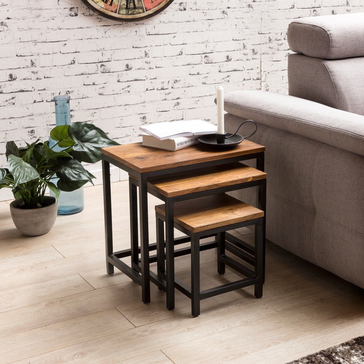 Beistelltische Tische 3er Set URBAN Sheesham Massivholz