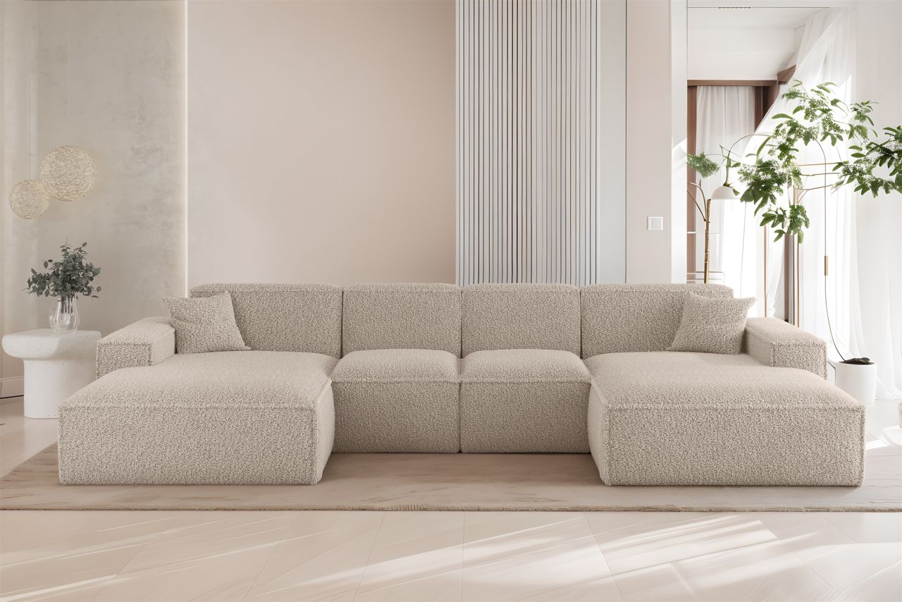 Wohnlandschaft Sofa U-Form CELES PREMIUM XS in Stoff Sven Cappuccino