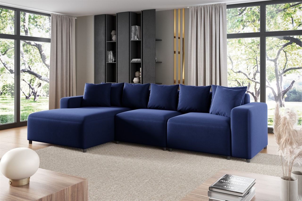 Ecksofa ersofa Sofa MEGAN in Stoff Salvador Dunkelblau Ottomane Links