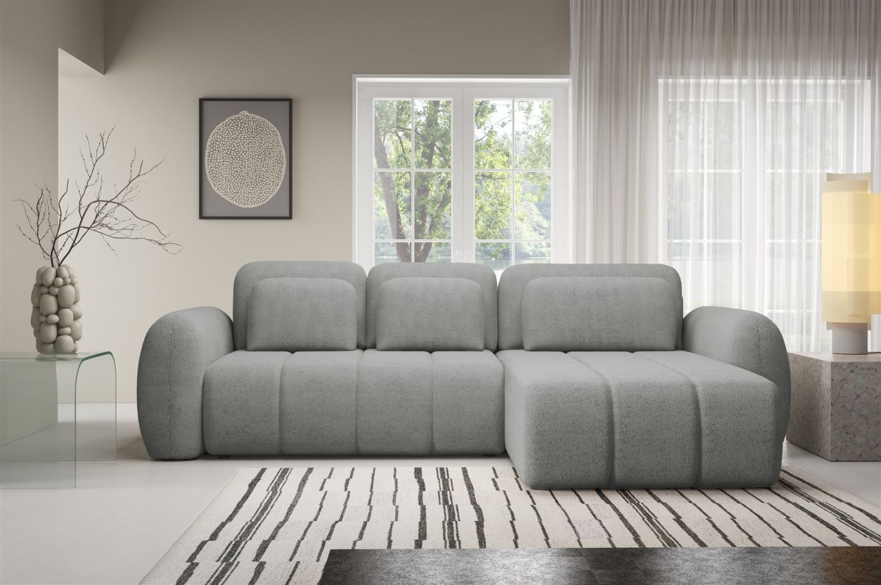 Ecksofa Schlafsofa Sofa CARIA in Stoff Quelle Grau Ottomane Rechts