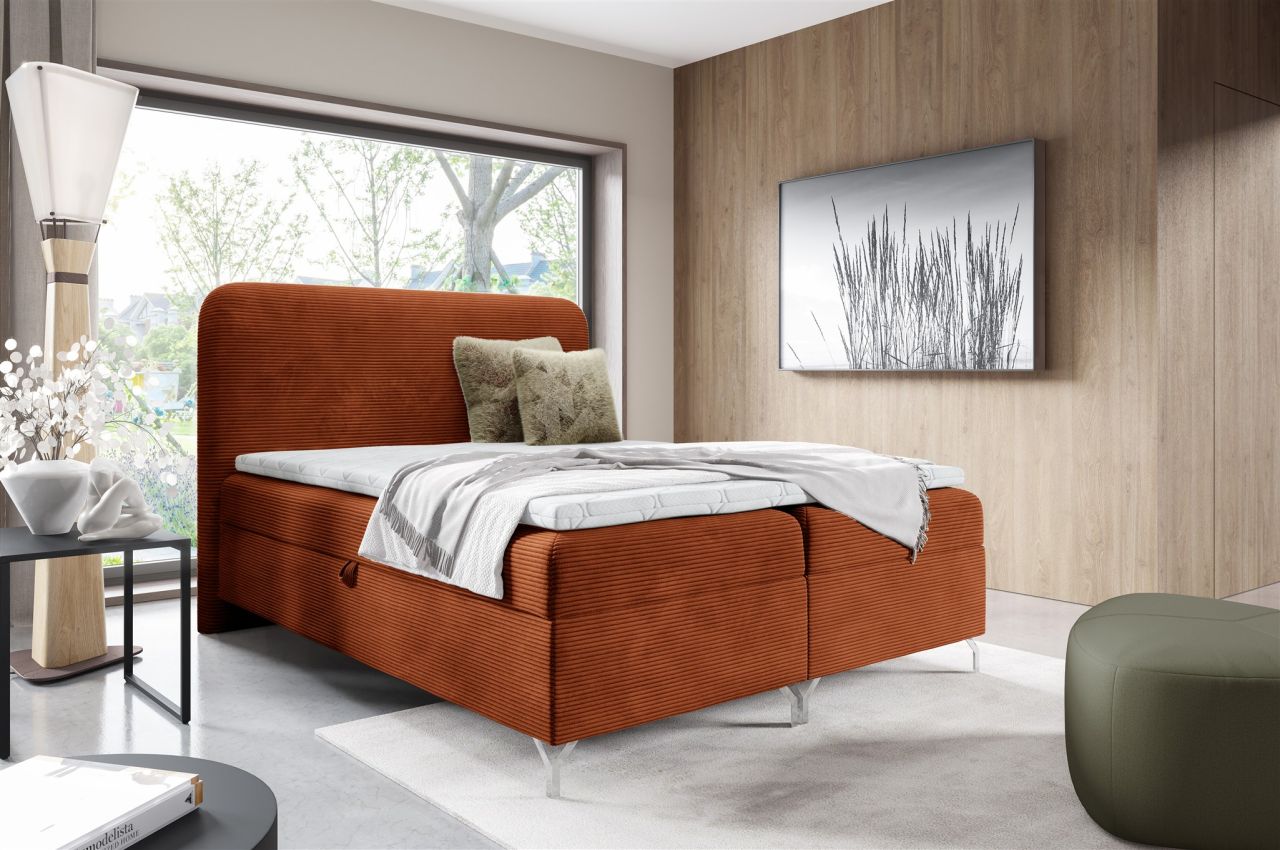 Boxspringbett Schlafzimmerbett EMILIO PREMIUM 120x220cm Stoff Poso Rostbraun