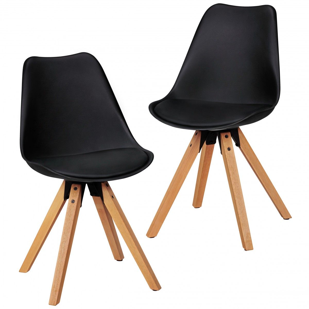 Esszimmerstühle Stühle Vierfußstuhl 2er-Set LEVI Schwarz /Rubberwood