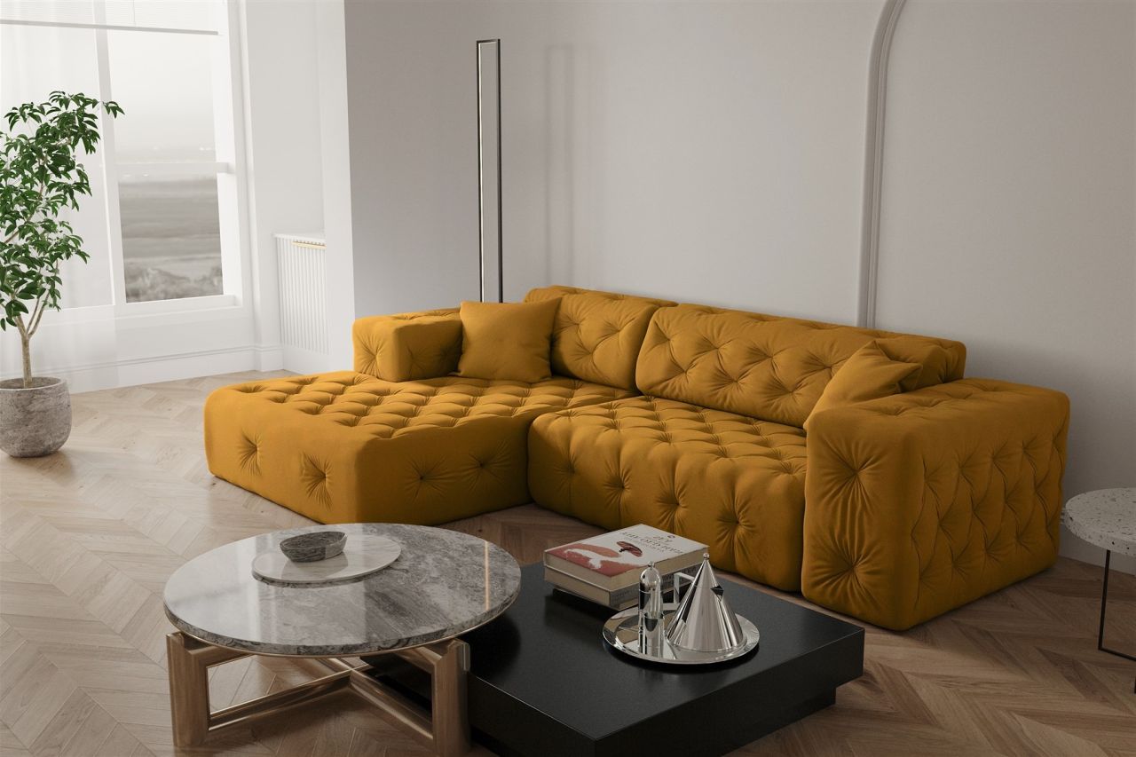 Ecksofa ersofa CHANTAL in Stoff Opera Velvet Gelbgold Ottomane Links