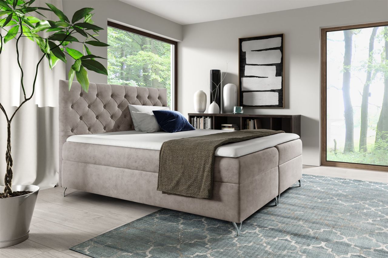 Boxspringbett Schlafzimmerbett AMBRE 140x200cm in Stoff Fresh Beige