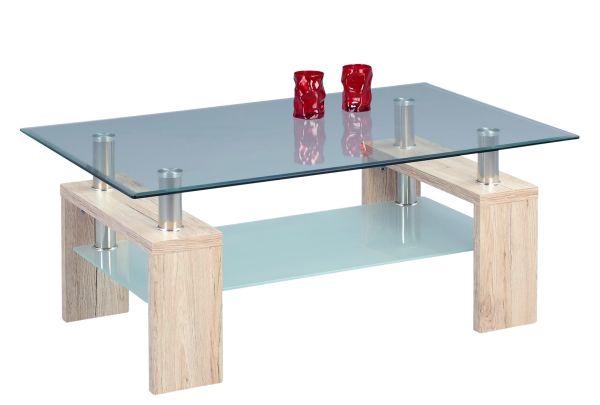 Couchtisch Tisch - Arno -110x70 cm Sanremo Eiche Sand / Glas