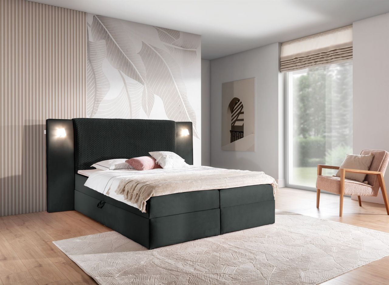 Boxspringbett Bett MARTEN 160x200cm Set.1 in Stoff Magic Velvet Schwarz