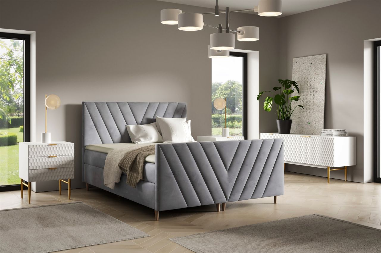 Boxspringbett Schlafzimmerbett CARLITO 120x200cm in Stoff Fresh Grau