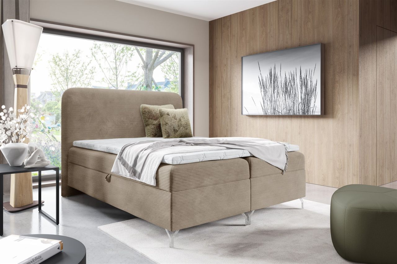 Boxspringbett Schlafzimmerbett EMILIO 120x200cm in Stoff Poso Beige