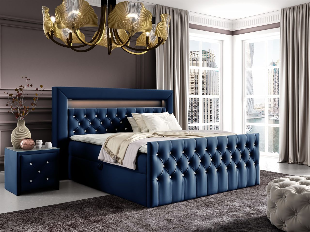 Boxspringbett Schlafzimmerbett SEVRA Nr.1 140x200cm in Elisa Velvet Blau