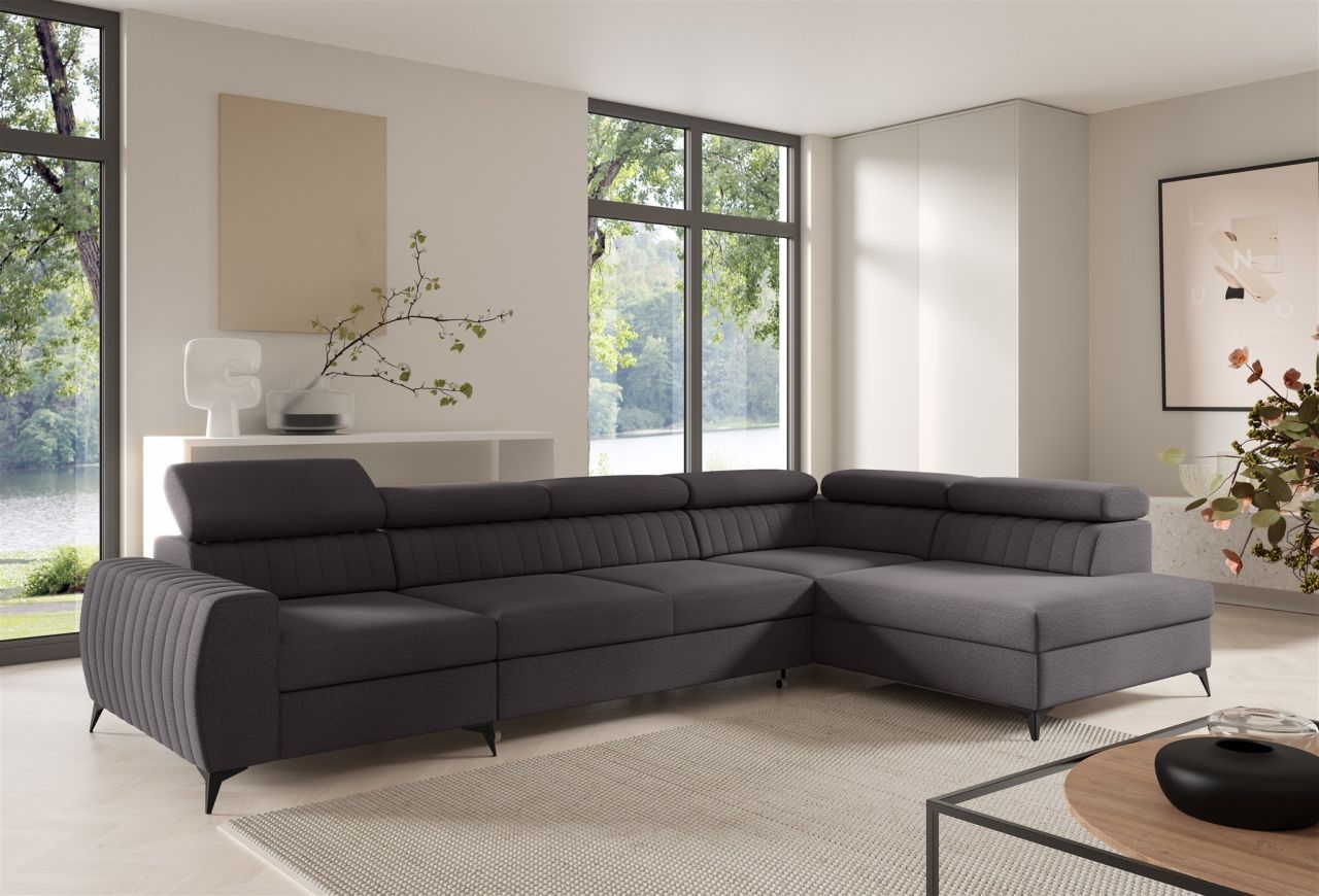 Ecksofa Schlafsofa Sofa TORONTO XL Stoff Element Schwarz Ottomane Rechts