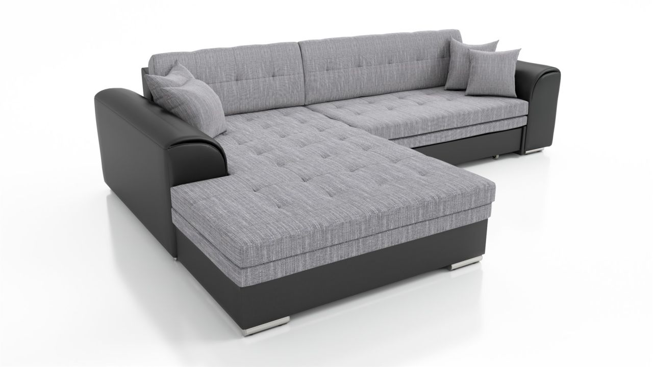 Couchgarnitur SARRA Schwarz- Grau mit Schlaffunktion Ottomane Links