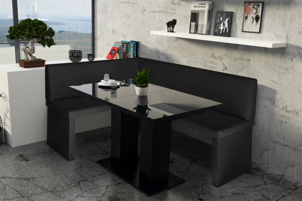 Eckbankgruppe 196x142 cm ROBIN XL R Schwarz / Esstisch DANTE Schwarz