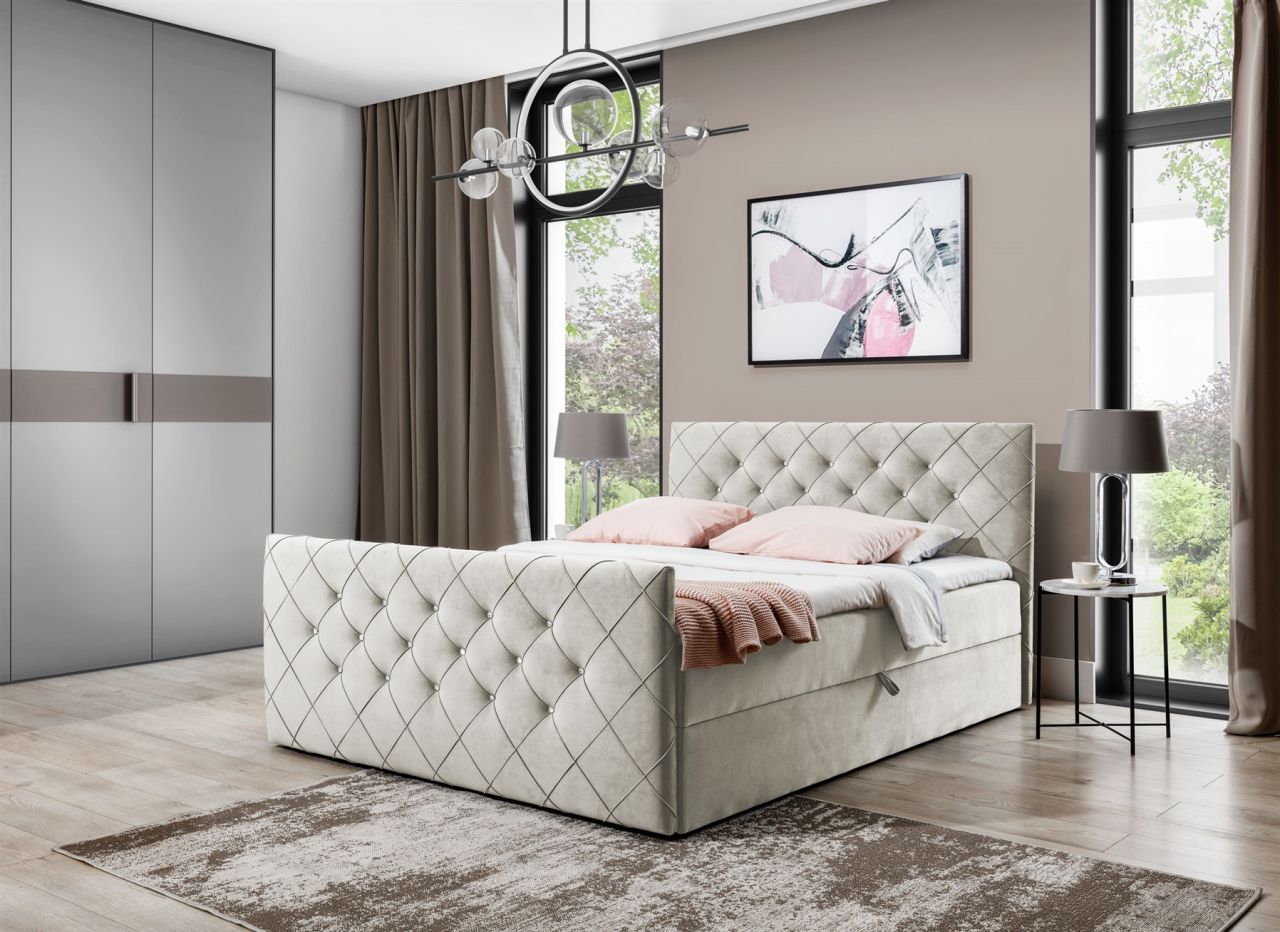 Boxspringbett Schlafzimmerbett EIVOR 140x200cm Beige inkl.Bettkasten