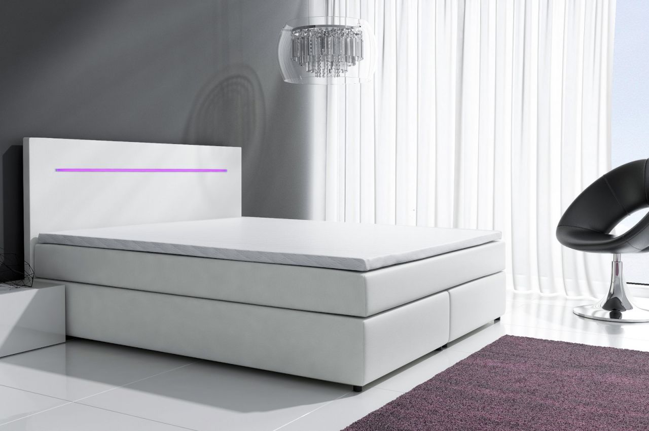 Boxspringbett Schlafzimmerbett BOLOGNA Weiss inkl.LED 180x200 cm