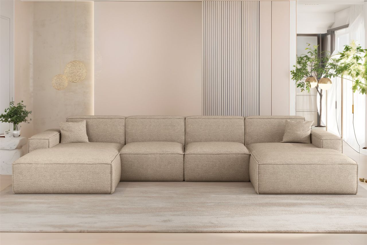 Wohnlandschaft Sofa U-Form CELES PREMIUM in Stoff Artico Beige