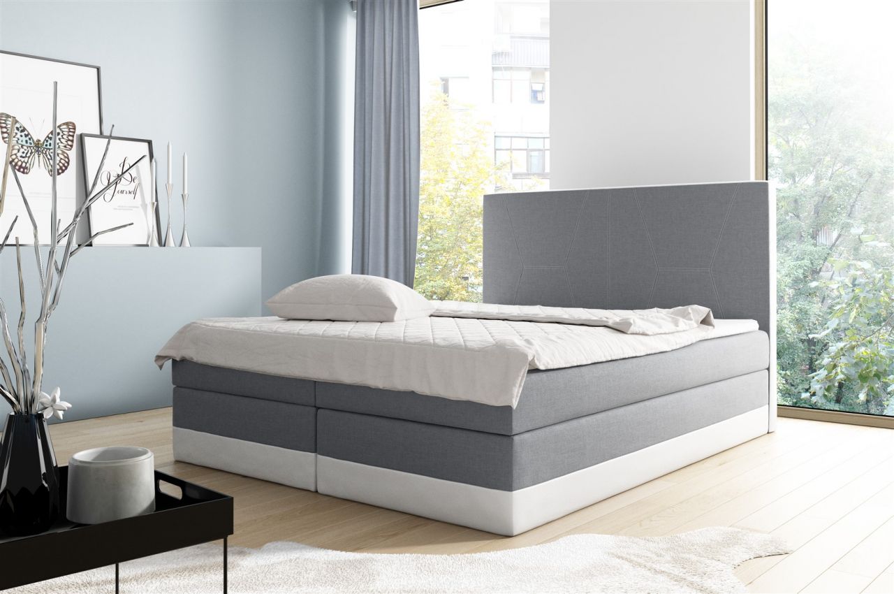 Boxspringbett Schlafzimmerbett VELARO 160x200cm Grau- Weiss