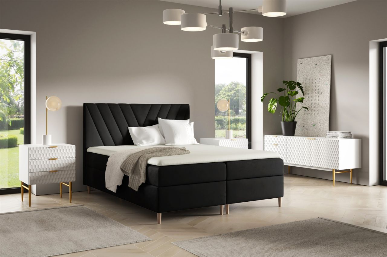 Boxspringbett Schlafzimmerbett ESPEN 120x220cm in Stoff Fresh Schwarz