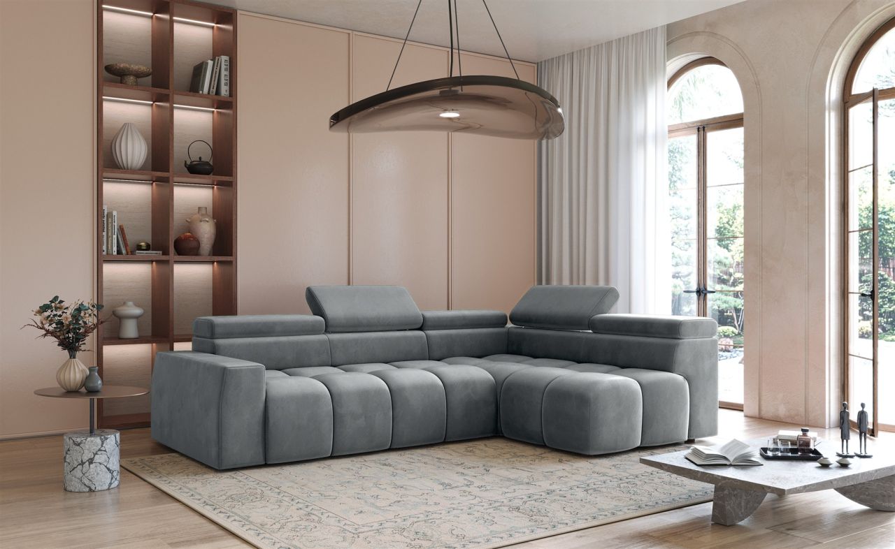Ecksofa ersofa DARCY in Stoff Salvador Grau Ottomane Rechts