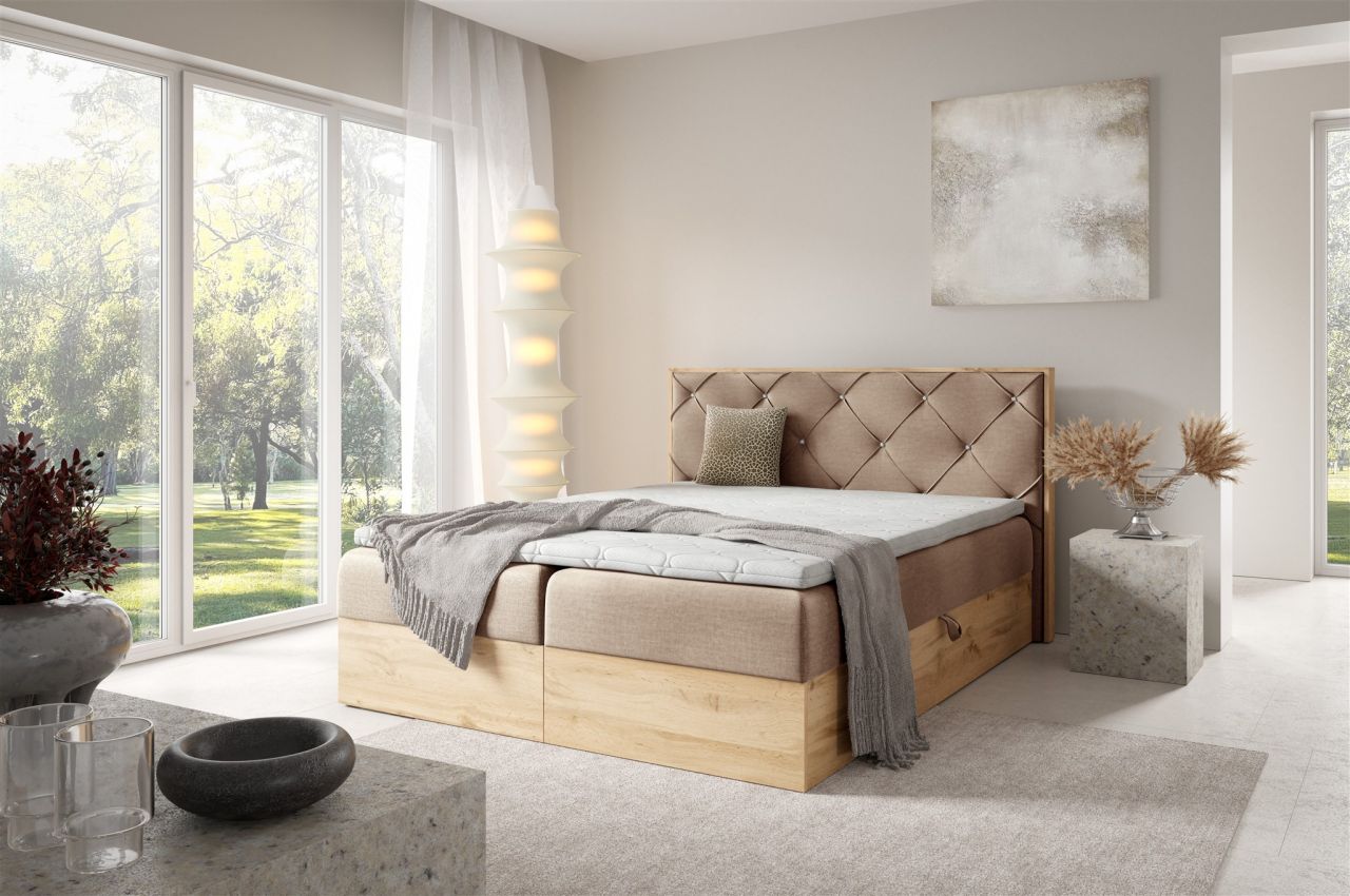 Boxspringbett Schlafzimmerbett HELIOS PREMIUM 200x220cm in Stoff Rouge Beige