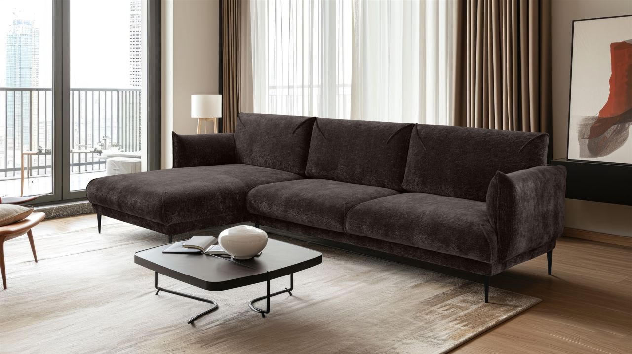 Ecksofa ersofa MADISON in Stoff Dress Me Braun Ottomane Links