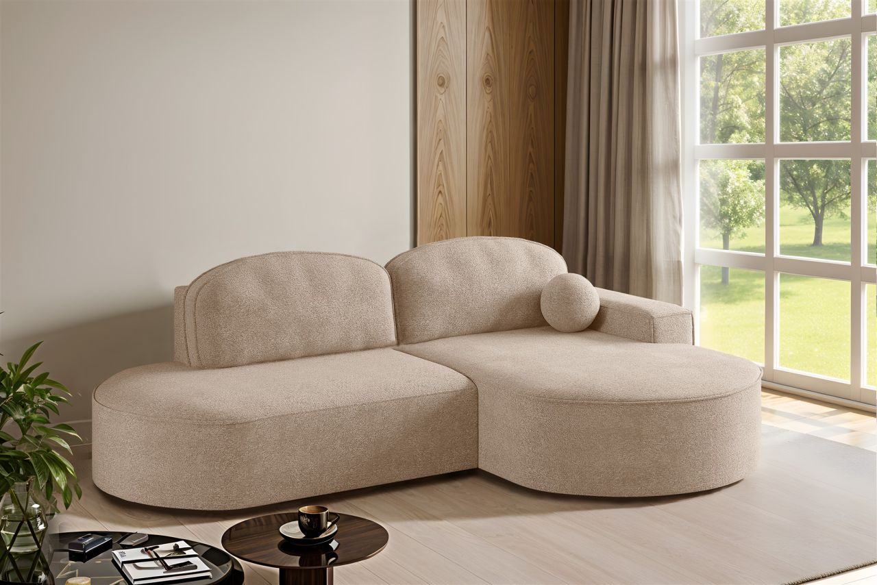 Ecksofa Schlafsofa Sofa GIRONA Stoff Arena Sand Ottomane Rechts