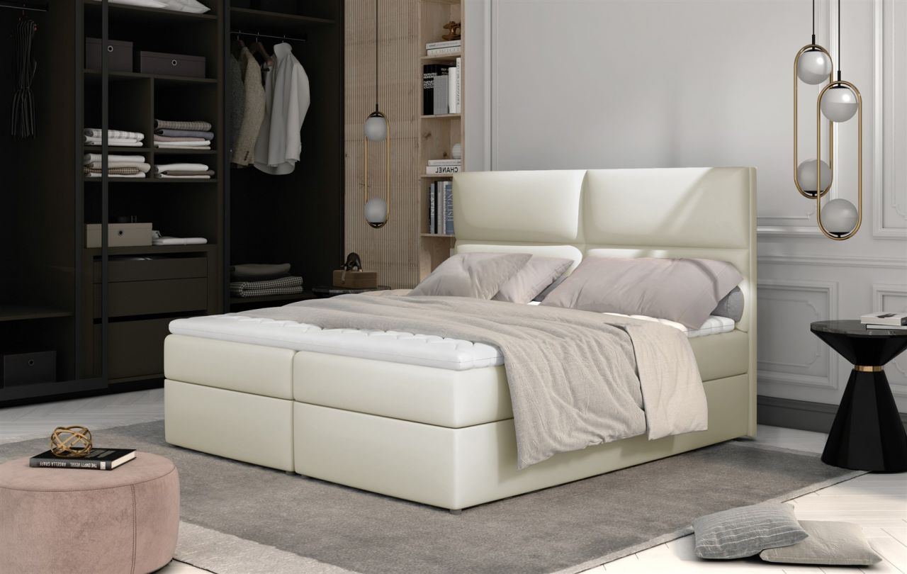 Boxspringbett Schlafzimmerbett HAZEL 160x200cm Kunstleder Soft Creme