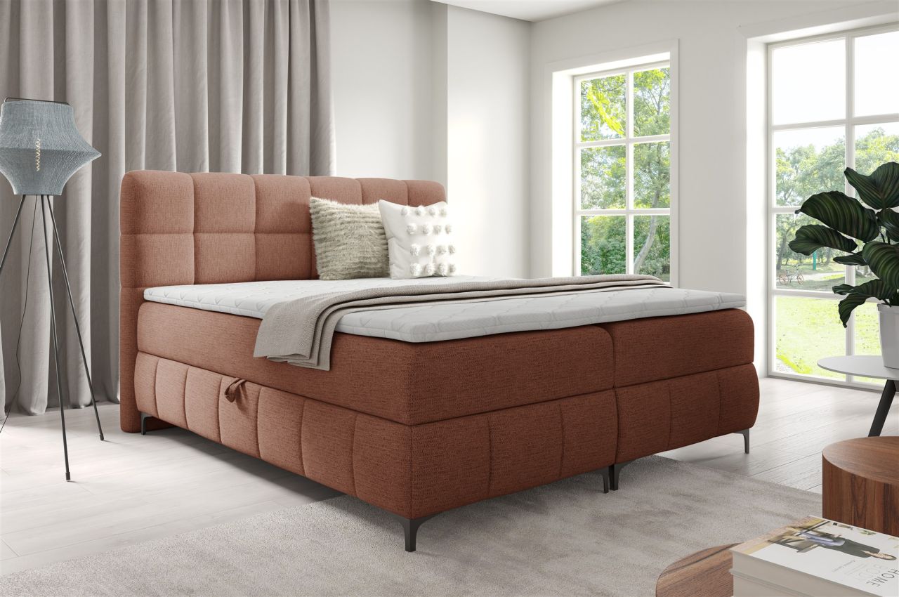 Boxspringbett Schlafzimmerbett SOPHIE 200x200cm Stoff Aragon Rostbraun