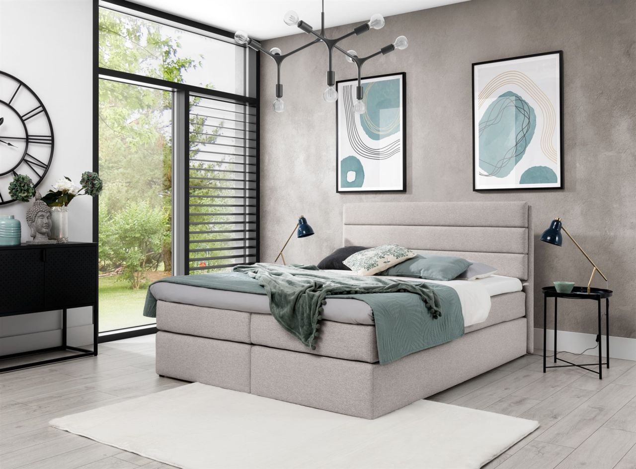 Boxspringbett Schlafzimmerbett Bett DAVINO DELUX Stoff Beige 120x200cm