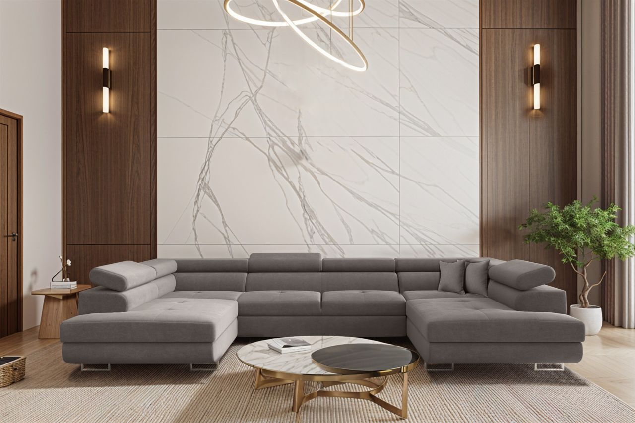 Wohnlandschaft Schlafsofa Sofa CARMELO in Stoff Nova Grau
