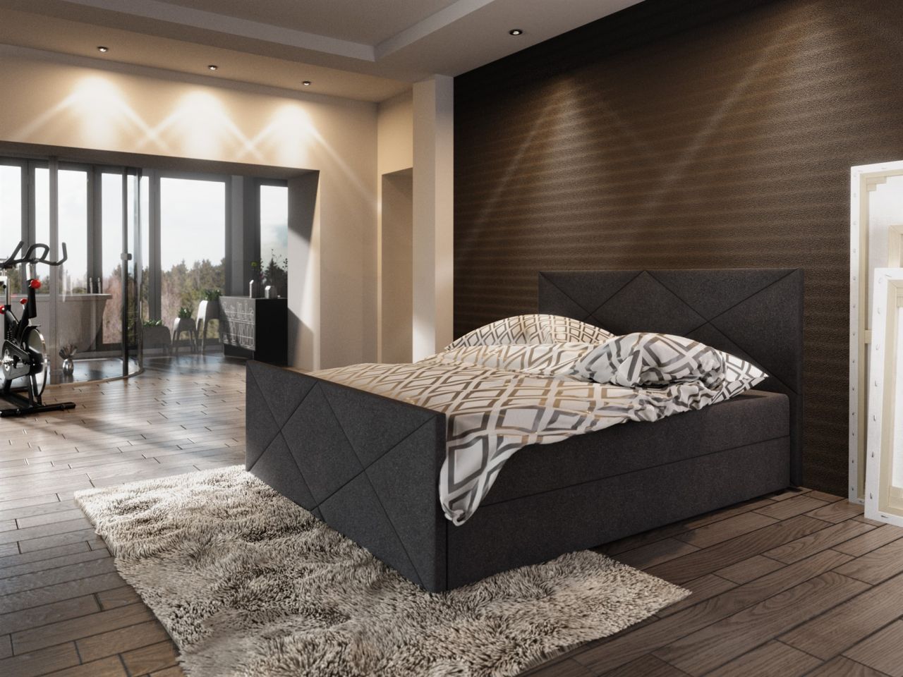 Boxspringbett Bett HUGO -Variante D- 200x200cm Schwarz inkl.Bettkasten