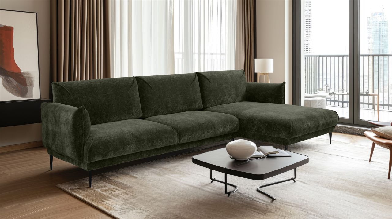 Ecksofa ersofa MADISON in Stoff Dress Me Grün Ottomane Rechts