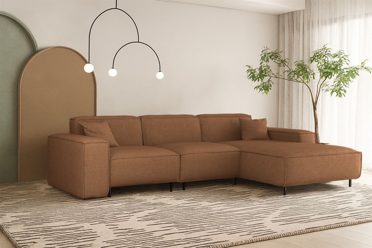 Ecksofa Designersofa GLORIA in Stoff Artico Rostbraun Ottomane Rechts