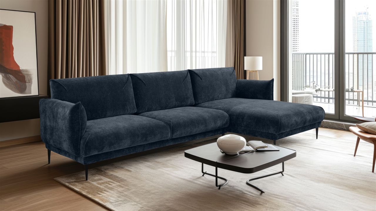 Ecksofa ersofa MADISON in Stoff Dress Me Blau Ottomane Rechts