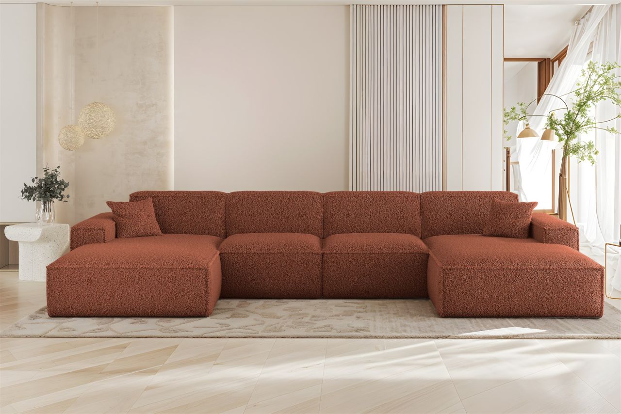 Wohnlandschaft Sofa U-Form CELES PREMIUM in Stoff Sven Rostbraun