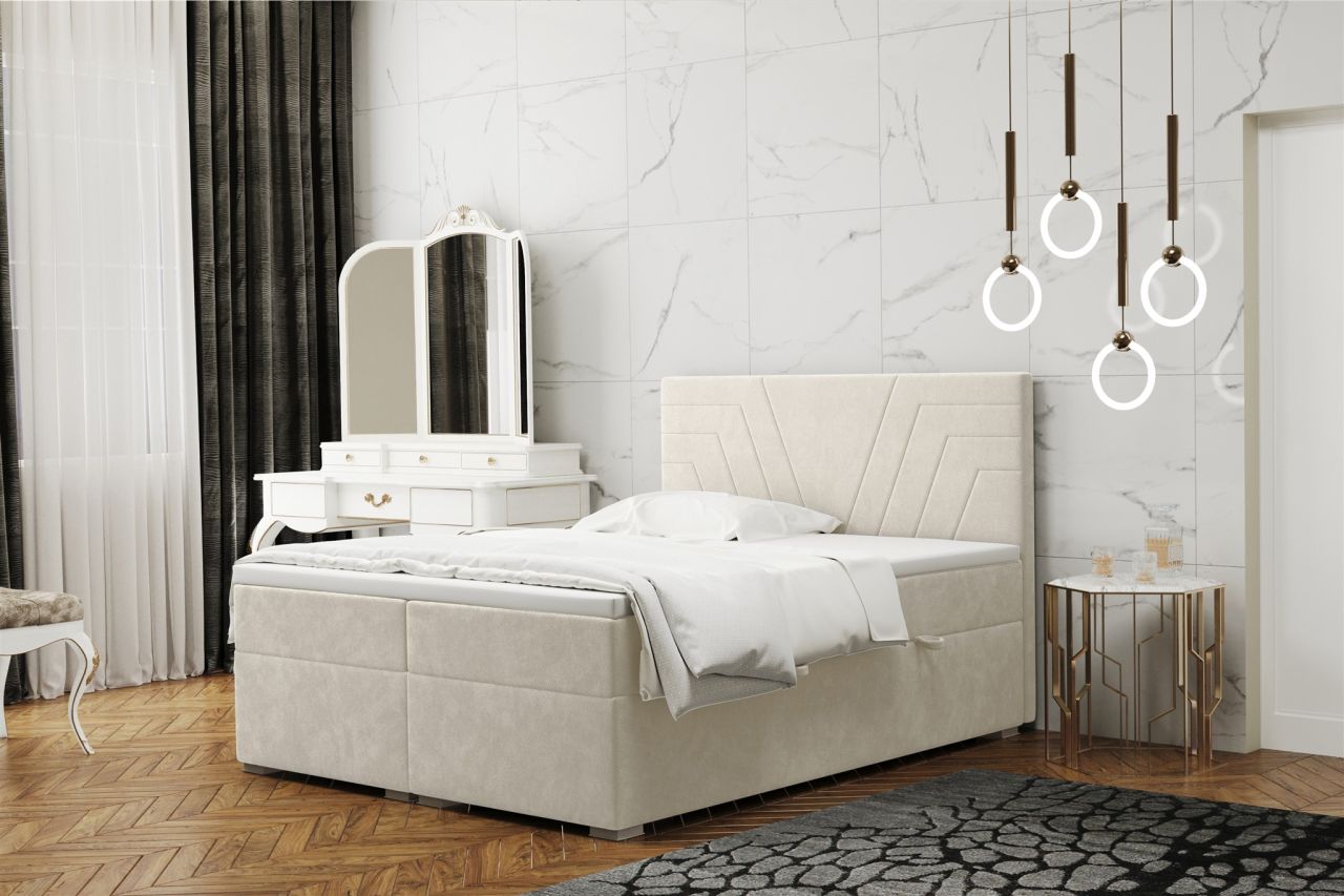 Boxspringbett Schlafzimmerbett RAMON 120x200cm in Stoff Matt Velvet Creme