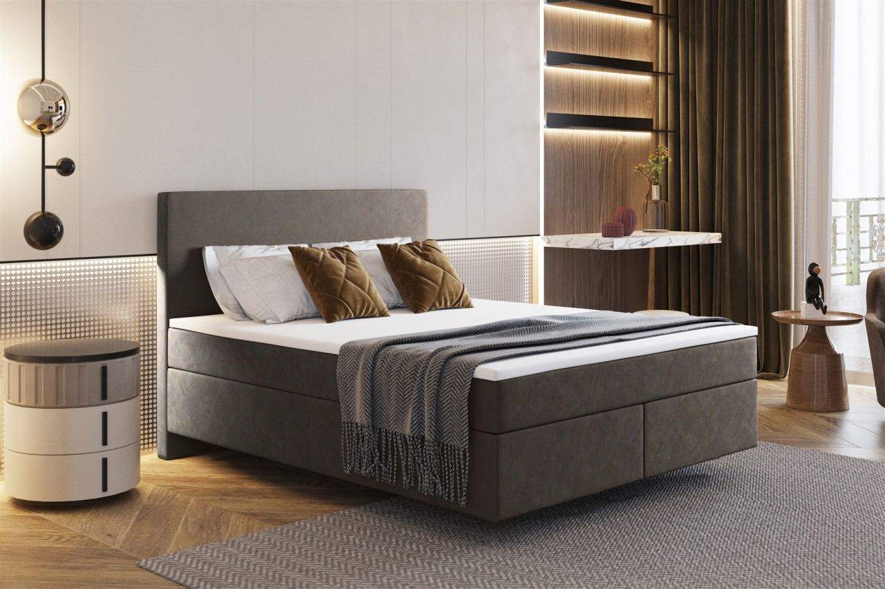 Boxspringbett Schlafzimmerbett ROCIO Nr.5 Delux 120x200cm in Stoff Braun