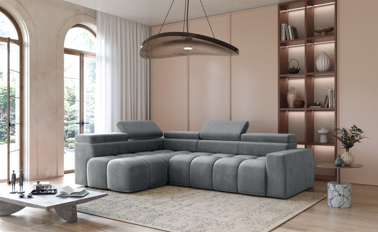 Ecksofa ersofa DARCY in Stoff Salvador Grau Ottomane Links