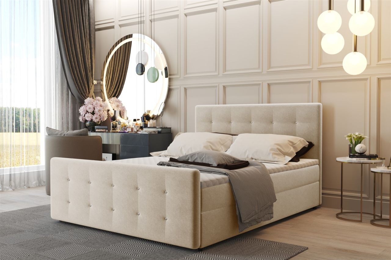 Boxspringbett Schlafzimmerbett CARLOS 200x200cm Stoff Cosmic Beige inkl.Bettk...