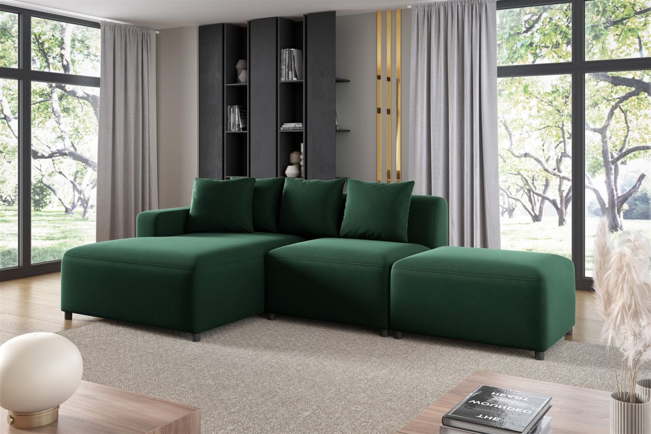 Ecksofa ersofa MEGAN XS inkl. Hocker Stoff Salvador Dunkelgrün Ottomane...