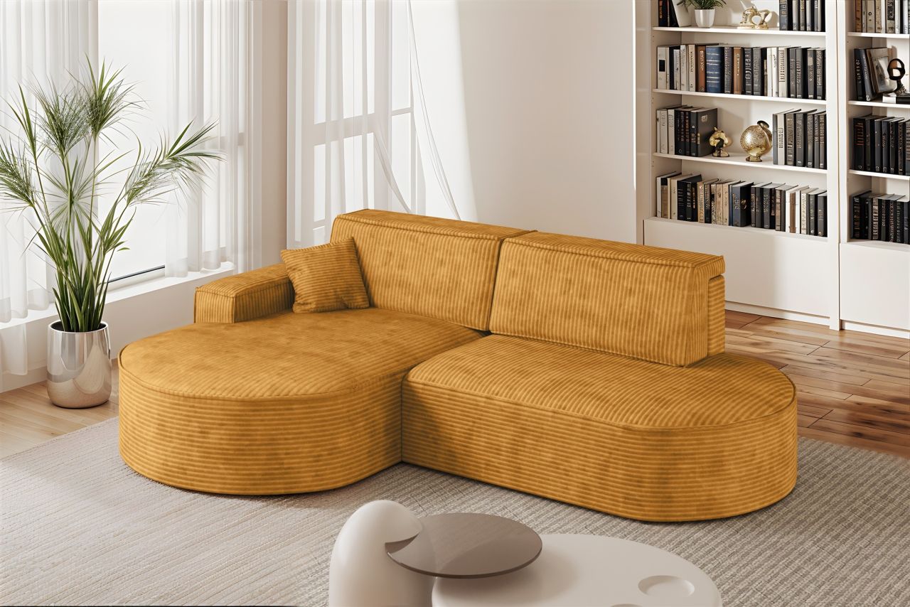 Ecksofa Schlafsofa Sofa VENEDIG Stoff Poso Honiggelb Ottomane Links