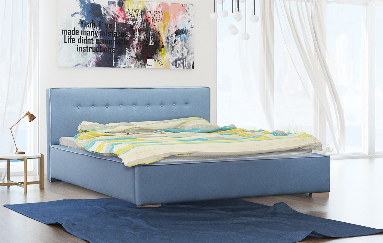 Polsterbett Doppelbett DEVIN Komplettset Polye... Hellblau 140x200cm