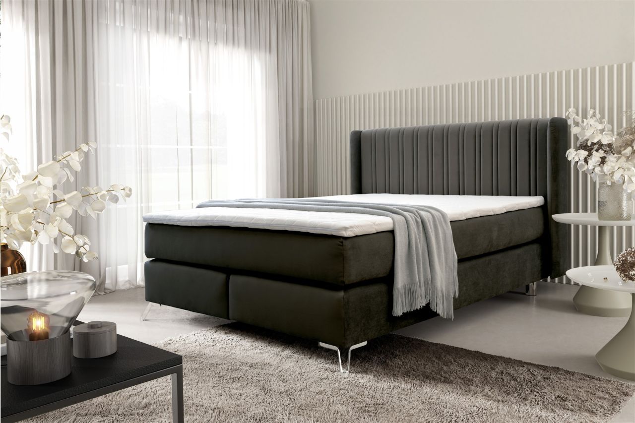 Boxspringbett Schlafzimmerbett AGNUS 120x200cm in Stoff Salvador Schwarz