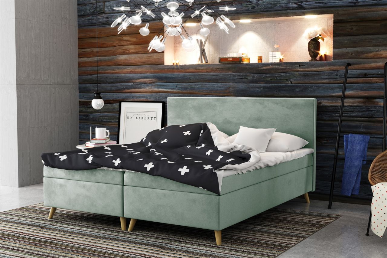 Boxspringbett Schlafzimmerbett Sileno 140x200cm in Stoff Riviera Mint