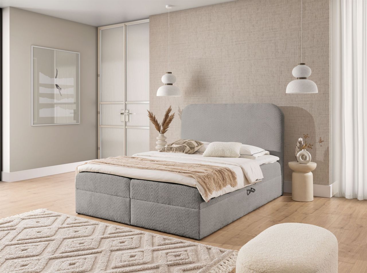 Boxspringbett Schlafzimmerbett AMADOR PREMIUM 120x220cm Stoff Coral Grau